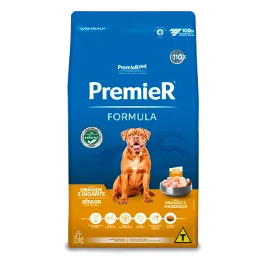 Racao Premier Formula Caes Senior Racas Grande e Gigante Frango 15kg frente